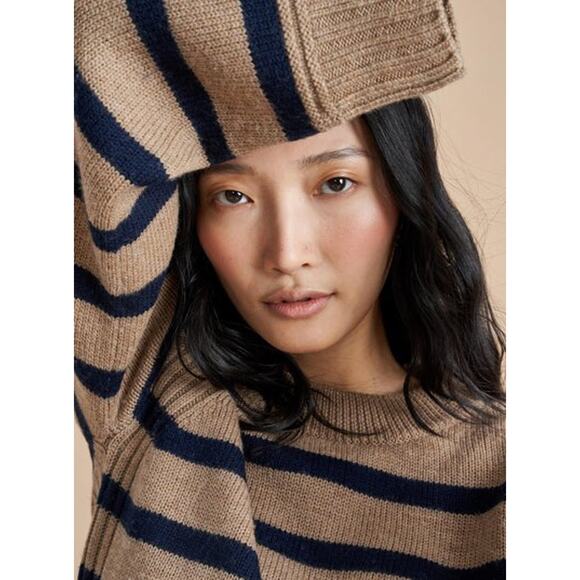 La Ligne Jack Merino Wool Striped Sweater - S Camel X Navy - Picture 4 of 5